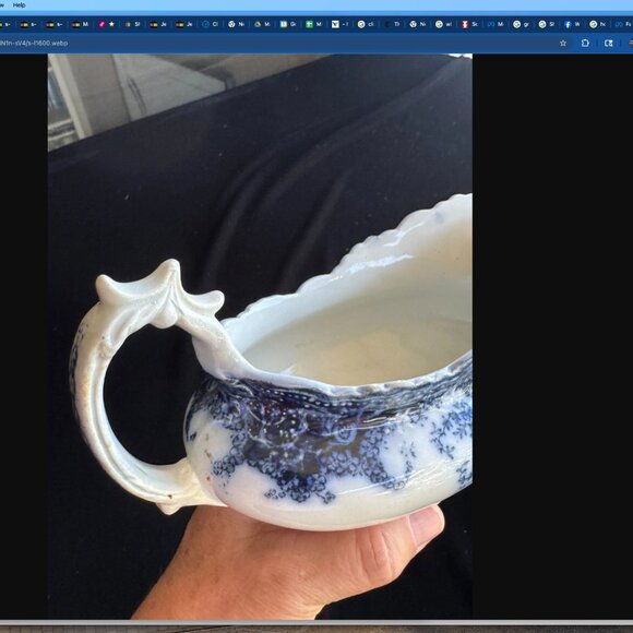 Antique 19th C Flow Blue Ironstone Gravy Boat Rosetta William Adams & Co England - Picture 9 of 10